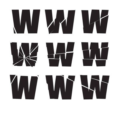 Dokulu W harfi parçalanmış, kırık, alfabe serisi - stok vektör illüstrasyonu, klip-sanat grafikleri