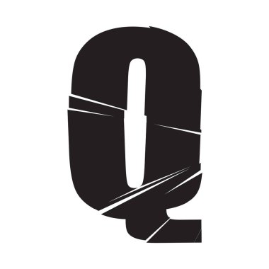 Dokulu Q harfi. Parçalanmış, kırılmış, alfabe serisi - stok vektör illüstrasyonu, klip- sanat grafikleri