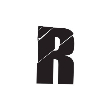 Parçalanmış R harfi. Kırık, kırık alfabe serisi. Stok vektör illüstrasyonu, kliptik sanat grafikleri.