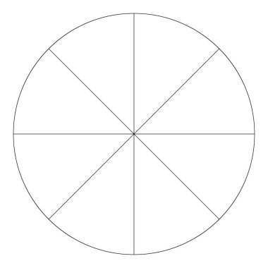 Turta grafiği, turta grafiği dairesel diyagramı 2 ile 65 arasında, sektörler arası. Bölümlü, bölünmüş çember - hisse senedi vektör çizimi, klip- sanat grafikleri