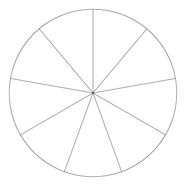 Turta grafiği, turta grafiği dairesel diyagramı 2 ile 65 arasında, sektörler arası. Bölümlü, bölünmüş çember - hisse senedi vektör çizimi, klip- sanat grafikleri