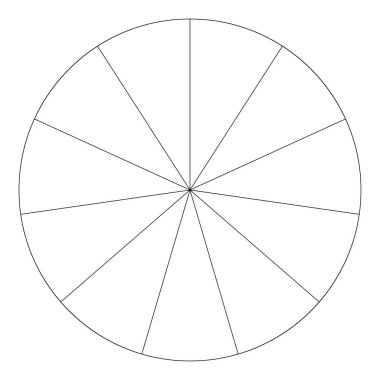 Turta grafiği, turta grafiği dairesel diyagramı 2 ile 65 arasında, sektörler arası. Bölümlü, bölünmüş çember - hisse senedi vektör çizimi, klip- sanat grafikleri