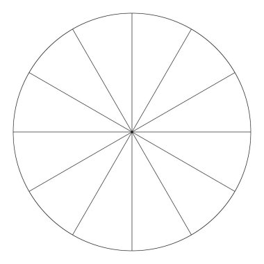 Turta grafiği, turta grafiği dairesel diyagramı 2 ile 65 arasında, sektörler arası. Bölümlü, bölünmüş çember - hisse senedi vektör çizimi, klip- sanat grafikleri