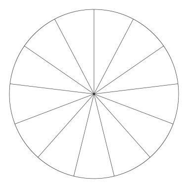 Turta grafiği, turta grafiği dairesel diyagramı 2 ile 65 arasında, sektörler arası. Bölümlü, bölünmüş çember - hisse senedi vektör çizimi, klip- sanat grafikleri