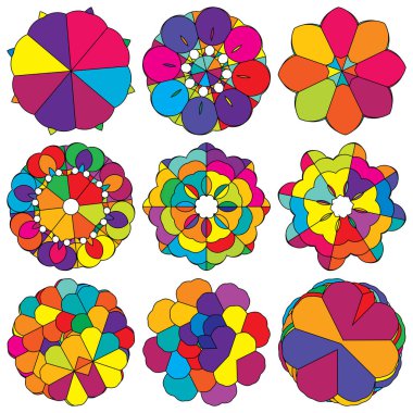 Renkli kutsal geometri çizimi, ikon. Soyut nilüfer, çiçek, taç yaprağı bileşimi