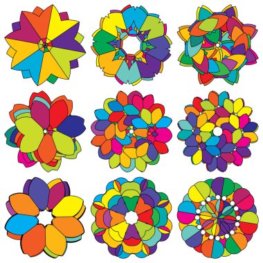 Renkli kutsal geometri çizimi, ikon. Soyut nilüfer, çiçek, taç yaprağı bileşimi