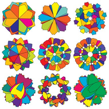 Renkli kutsal geometri çizimi, ikon. Soyut nilüfer, çiçek, taç yaprağı bileşimi