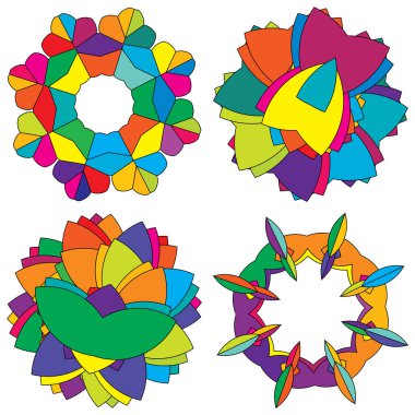 Renkli kutsal geometri çizimi, ikon. Soyut nilüfer, çiçek, taç yaprağı bileşimi