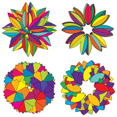 Renkli kutsal geometri çizimi, ikon. Soyut nilüfer, çiçek, taç yaprağı bileşimi