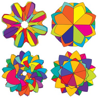 Renkli kutsal geometri çizimi, ikon. Soyut nilüfer, çiçek, taç yaprağı bileşimi