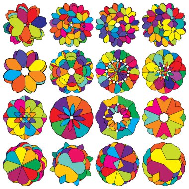 Renkli kutsal geometri çizimi, ikon. Soyut nilüfer, çiçek, taç yaprağı bileşimi