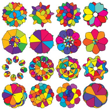 Renkli kutsal geometri çizimi, ikon. Soyut nilüfer, çiçek, taç yaprağı bileşimi