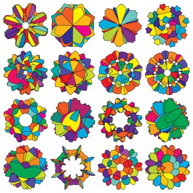 Renkli kutsal geometri çizimi, ikon. Soyut nilüfer, çiçek, taç yaprağı bileşimi