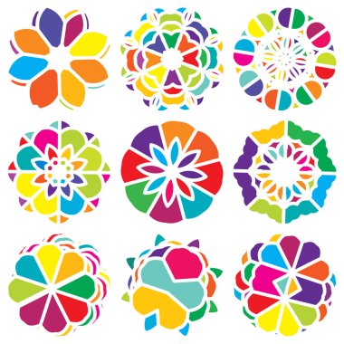 Renkli kutsal geometri çizimi, ikon. Soyut nilüfer, çiçek, taç yaprağı bileşimi