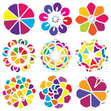 Renkli kutsal geometri çizimi, ikon. Soyut nilüfer, çiçek, taç yaprağı bileşimi