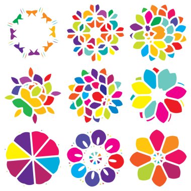 Renkli kutsal geometri çizimi, ikon. Soyut nilüfer, çiçek, taç yaprağı bileşimi