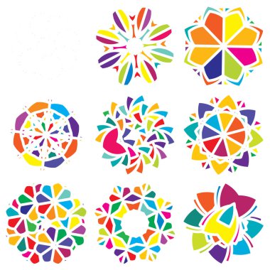 Renkli kutsal geometri çizimi, ikon. Soyut nilüfer, çiçek, taç yaprağı bileşimi