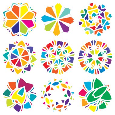 Renkli kutsal geometri çizimi, ikon. Soyut nilüfer, çiçek, taç yaprağı bileşimi