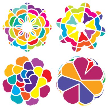 Renkli kutsal geometri çizimi, ikon. Soyut nilüfer, çiçek, taç yaprağı bileşimi