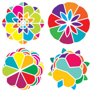 Renkli kutsal geometri çizimi, ikon. Soyut nilüfer, çiçek, taç yaprağı bileşimi