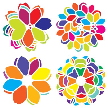 Renkli kutsal geometri çizimi, ikon. Soyut nilüfer, çiçek, taç yaprağı bileşimi