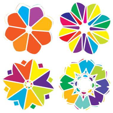 Renkli kutsal geometri çizimi, ikon. Soyut nilüfer, çiçek, taç yaprağı bileşimi