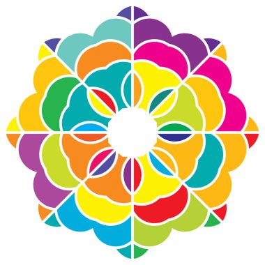 Renkli kutsal geometri çizimi, ikon. Soyut nilüfer, çiçek, taç yaprağı bileşimi