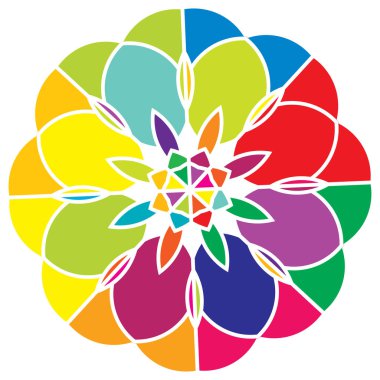 Renkli kutsal geometri çizimi, ikon. Soyut nilüfer, çiçek, taç yaprağı bileşimi