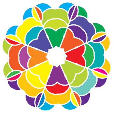 Renkli kutsal geometri çizimi, ikon. Soyut nilüfer, çiçek, taç yaprağı bileşimi