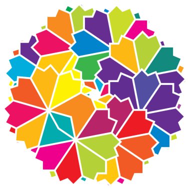 Renkli kutsal geometri çizimi, ikon. Soyut nilüfer, çiçek, taç yaprağı bileşimi