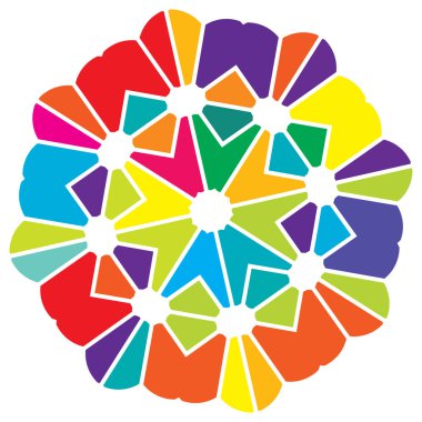 Renkli kutsal geometri çizimi, ikon. Soyut nilüfer, çiçek, taç yaprağı bileşimi