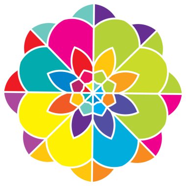 Renkli kutsal geometri çizimi, ikon. Soyut nilüfer, çiçek, taç yaprağı bileşimi