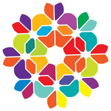 Renkli kutsal geometri çizimi, ikon. Soyut nilüfer, çiçek, taç yaprağı bileşimi