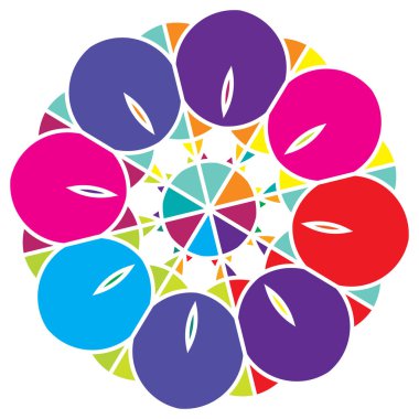 Renkli kutsal geometri çizimi, ikon. Soyut nilüfer, çiçek, taç yaprağı bileşimi