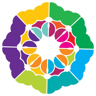 Renkli kutsal geometri çizimi, ikon. Soyut nilüfer, çiçek, taç yaprağı bileşimi