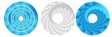 3 soyut geometrik daire simgesi kümesi. Sarmal, girdap, dairesel element. Kasırga, girdap, girdap, soyut grafik - stok vektör illüstrasyonu, klip- sanat grafikleri