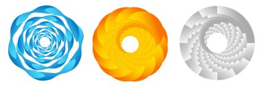 3 soyut geometrik daire simgesi kümesi. Sarmal, girdap, dairesel element. Kasırga, girdap, girdap, soyut grafik - stok vektör illüstrasyonu, klip- sanat grafikleri