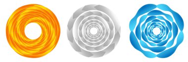3 soyut geometrik daire simgesi kümesi. Sarmal, girdap, dairesel element. Kasırga, girdap, girdap, soyut grafik - stok vektör illüstrasyonu, klip- sanat grafikleri