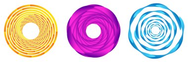 3 soyut geometrik daire simgesi kümesi. Sarmal, girdap, dairesel element. Kasırga, girdap, girdap, soyut grafik - stok vektör illüstrasyonu, klip- sanat grafikleri