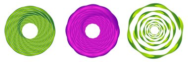 3 soyut geometrik daire simgesi kümesi. Sarmal, girdap, dairesel element. Kasırga, girdap, girdap, soyut grafik - stok vektör illüstrasyonu, klip- sanat grafikleri