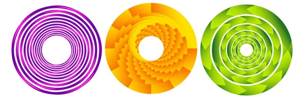 Set Aus Abstrakten Geometrischen Kreissymbolen Spirale Wirbel Wirbelkreiselement Whirlwind Whirlpool — Stockvektor