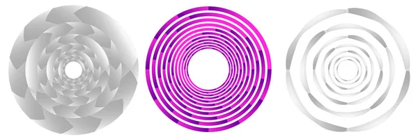 3つの抽象的な幾何学的サークルアイコンのセット 螺旋状で渦巻き状で円を描く 渦巻イラスト 渦巻イラスト 株式ベクトルイラスト クリップアートグラフィック — ストックベクタ