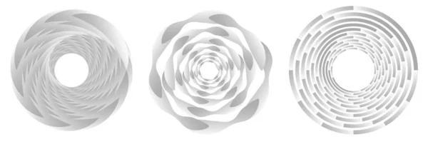 Set Aus Abstrakten Geometrischen Kreissymbolen Spirale Wirbel Wirbelkreiselement Whirlwind Whirlpool — Stockvektor