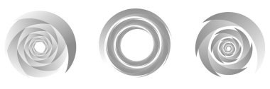 Gri tonlama, gri soyut spiral, girdap, girdap ve girdap elementleri. Koklear, sarmal, girdap simgesi - stok vektör illüstrasyonu, klip- sanat grafikleri