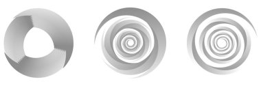 Gri tonlama, gri soyut spiral, girdap, girdap ve girdap elementleri. Koklear, sarmal, girdap simgesi - stok vektör illüstrasyonu, klip- sanat grafikleri