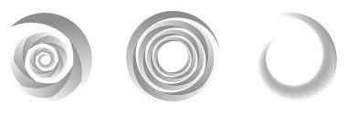 Gri tonlama, gri soyut spiral, girdap, girdap ve girdap elementleri. Koklear, sarmal, girdap simgesi - stok vektör illüstrasyonu, klip- sanat grafikleri