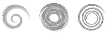 Gri tonlama, gri soyut spiral, girdap, girdap ve girdap elementleri. Koklear, sarmal, girdap simgesi - stok vektör illüstrasyonu, klip- sanat grafikleri
