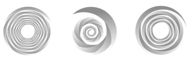 Gri tonlama, gri soyut spiral, girdap, girdap ve girdap elementleri. Koklear, sarmal, girdap simgesi - stok vektör illüstrasyonu, klip- sanat grafikleri
