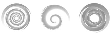 Gri tonlama, gri soyut spiral, girdap, girdap ve girdap elementleri. Koklear, sarmal, girdap simgesi - stok vektör illüstrasyonu, klip- sanat grafikleri