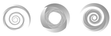 Gri tonlama, gri soyut spiral, girdap, girdap ve girdap elementleri. Koklear, sarmal, girdap simgesi - stok vektör illüstrasyonu, klip- sanat grafikleri